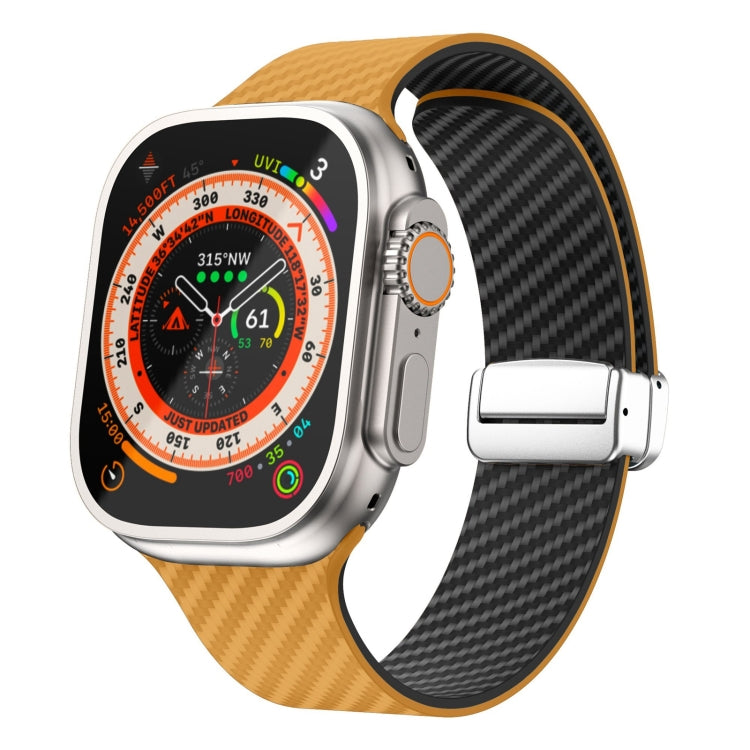 Carbon Fiber Magnetic Silver Buckle Watch Band, For Apple Watch Series 9 45mm, For Apple Watch Series 9 41mm, For Apple Watch Ultra 49mm