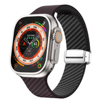 Carbon Fiber Magnetic Silver Buckle Watch Band, For Apple Watch Series 9 45mm, For Apple Watch Series 9 41mm, For Apple Watch Ultra 49mm