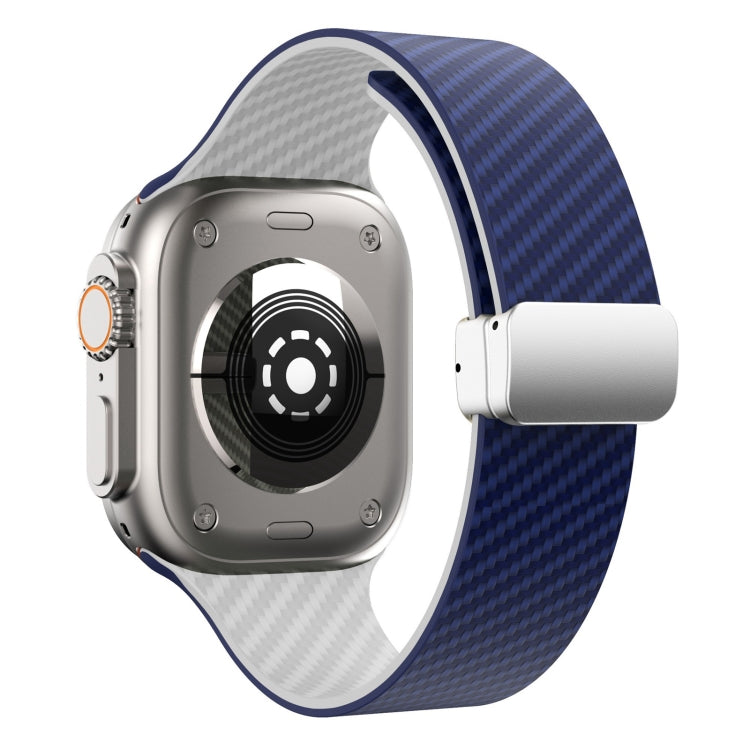 Carbon Fiber Magnetic Silver Buckle Watch Band, For Apple Watch Series 8 41mm, For Apple Watch Series 8 45mm, For Apple Watch SE 2022 40mm