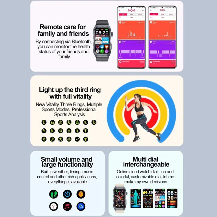 TK79 1.47 inch IP68 Waterproof Smart Watch, Support ECG / Blood Glucose / Blood Oxygen Monitoring / Uric Acid