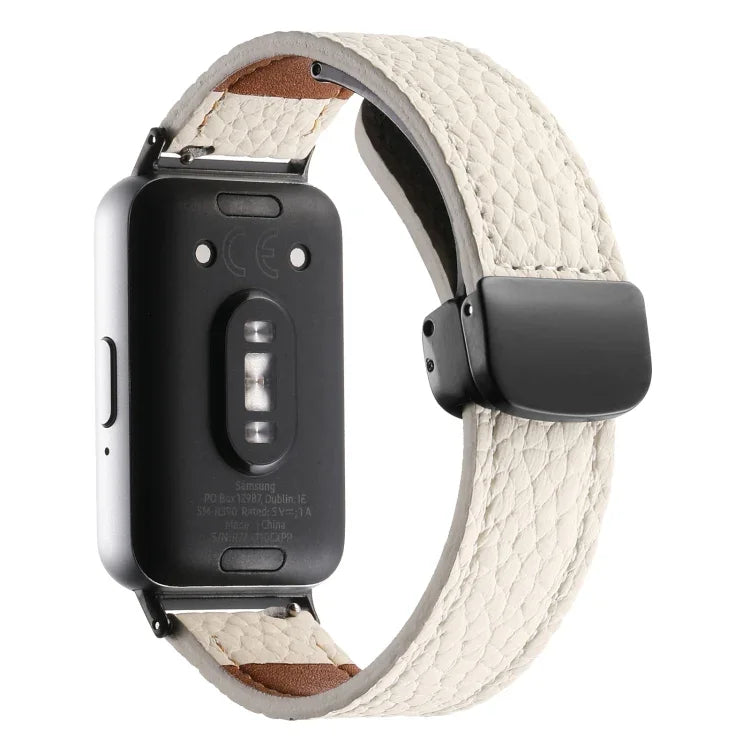 Litchi Texture Magnetic Black Buckle Leather Watch Band, For Samsung Galaxy Fit 3