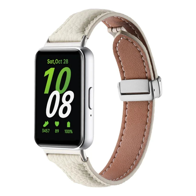Litchi Texture Magnetic Buckle Slim Leather Watch Band, For Samsung Galaxy Fit 3