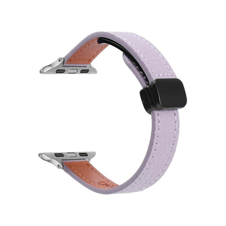 Slim Magnetic Buckle Genuine Leather Watch Band, For Apple Watch Series 9 41mm