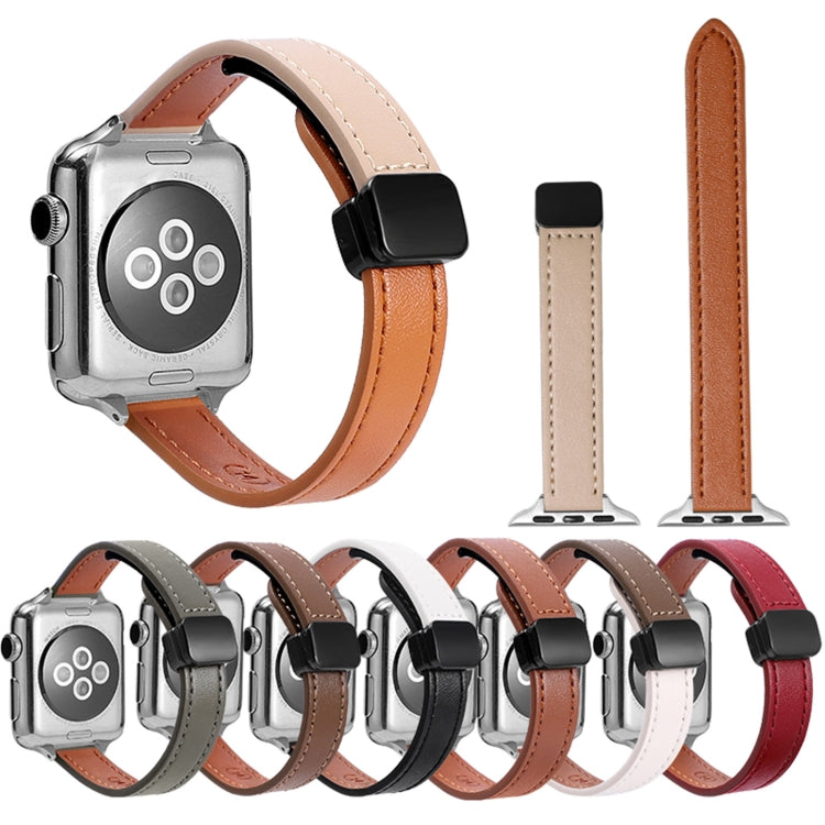 Slim Magnetic Buckle Genuine Leather Watch Band, For Apple Watch Series 9 41mm