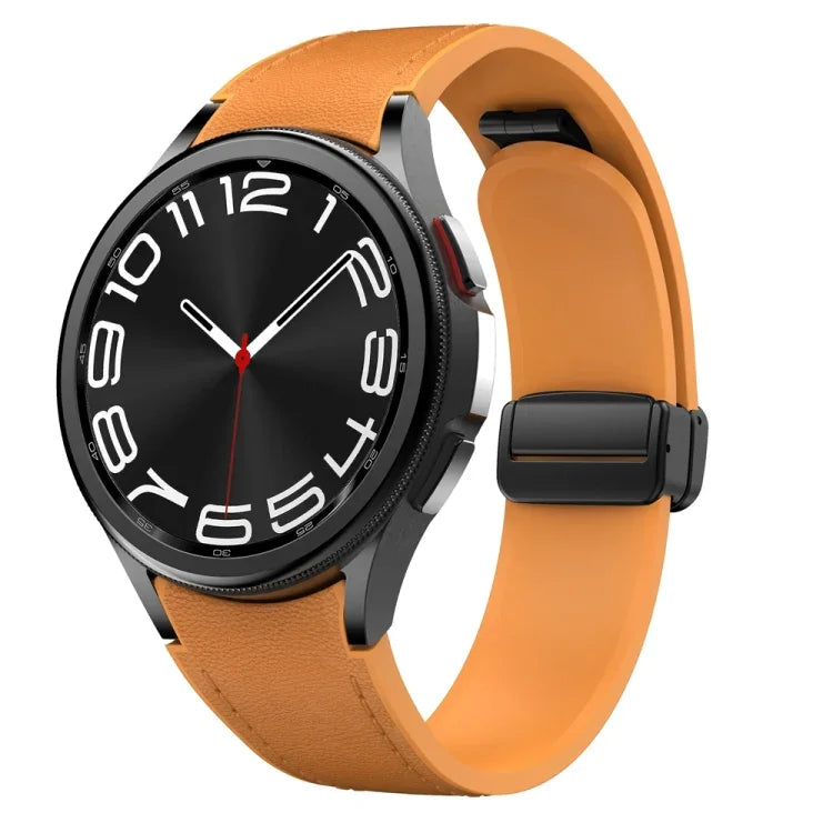 Magnetic Black Buckle Leather Silicone Watch Band, For Samsung Galaxy Watch 6