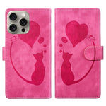 Pen Heart Cat Embossed Leather Phone Case, For iPhone 17 Pro Max, For iPhone 17 Pro, For iPhone 17, For iPhone Air, For iPhone 15 Pro Max, For iPhone 15 Pro, For iPhone 15 Plus, For iPhone 15