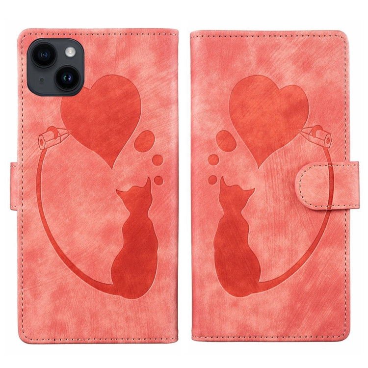 Pen Heart Cat Embossed Leather Phone Case, For iPhone 14 Plus, For iPhone 14, For iPhone 14 Pro, For iPhone 14 Pro Max, For iPhone 7 / 8 / SE 2022, For iPhone 13 Pro Max, For iPhone 13 Pro, For iPhone 13