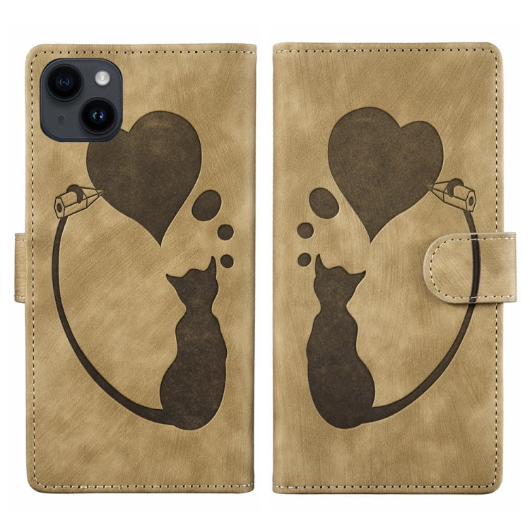 Pen Heart Cat Embossed Leather Phone Case, For iPhone 14 Plus, For iPhone 14, For iPhone 14 Pro, For iPhone 14 Pro Max, For iPhone 7 / 8 / SE 2022, For iPhone 13 Pro Max, For iPhone 13 Pro, For iPhone 13