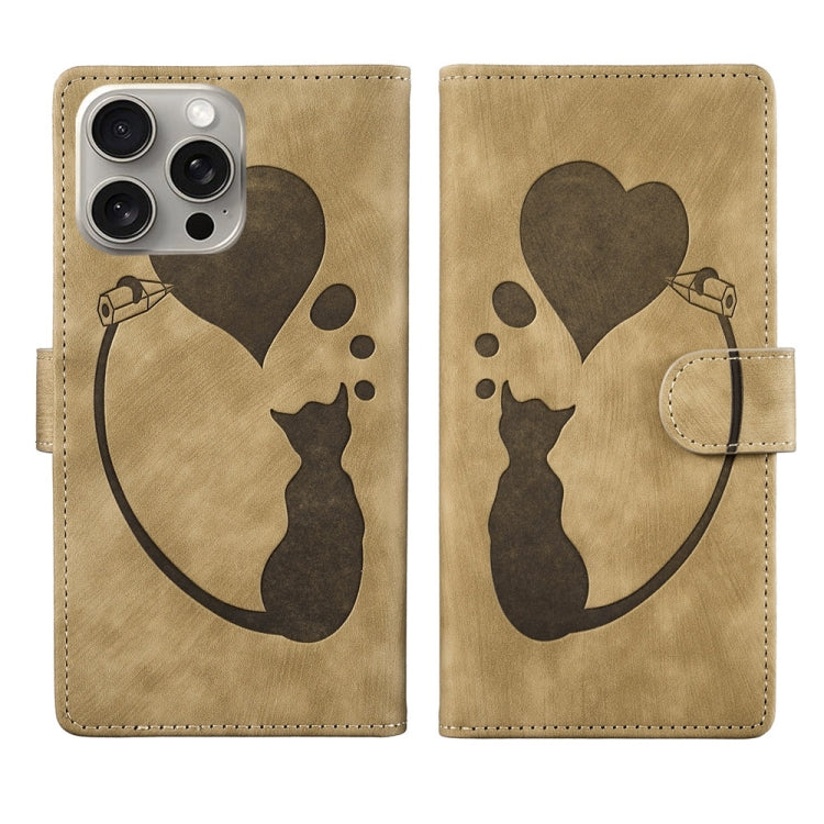 Pen Heart Cat Embossed Leather Phone Case, For iPhone 14 Plus, For iPhone 14, For iPhone 14 Pro, For iPhone 14 Pro Max, For iPhone 7 / 8 / SE 2022, For iPhone 13 Pro Max, For iPhone 13 Pro, For iPhone 13