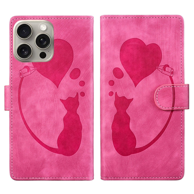 Pen Heart Cat Embossed Leather Phone Case, For iPhone 14 Plus, For iPhone 14, For iPhone 14 Pro, For iPhone 14 Pro Max, For iPhone 7 / 8 / SE 2022, For iPhone 13 Pro Max, For iPhone 13 Pro, For iPhone 13