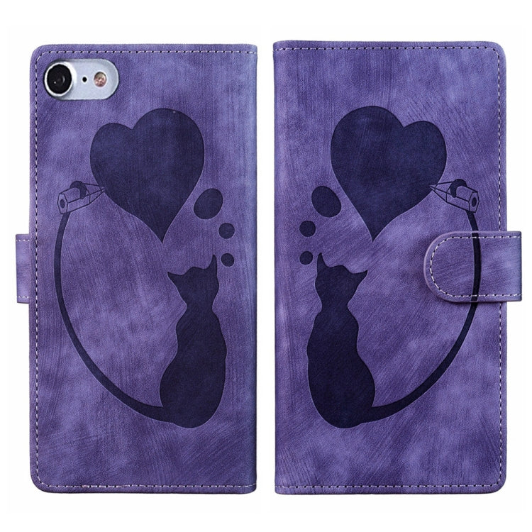 Pen Heart Cat Embossed Leather Phone Case, For iPhone 14 Plus, For iPhone 14, For iPhone 14 Pro, For iPhone 14 Pro Max, For iPhone 7 / 8 / SE 2022, For iPhone 13 Pro Max, For iPhone 13 Pro, For iPhone 13