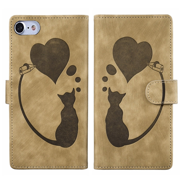 Pen Heart Cat Embossed Leather Phone Case, For iPhone 14 Plus, For iPhone 14, For iPhone 14 Pro, For iPhone 14 Pro Max, For iPhone 7 / 8 / SE 2022, For iPhone 13 Pro Max, For iPhone 13 Pro, For iPhone 13