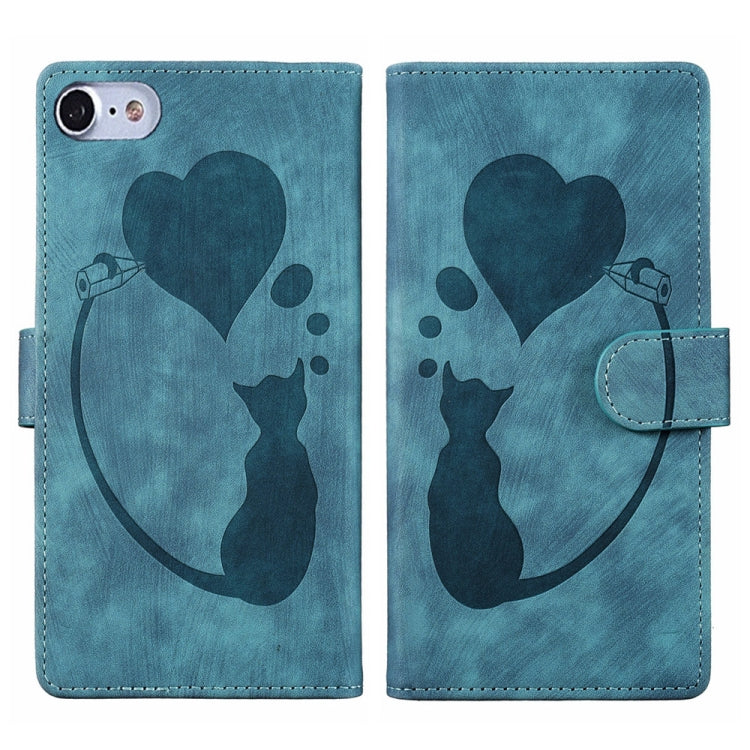 Pen Heart Cat Embossed Leather Phone Case, For iPhone 14 Plus, For iPhone 14, For iPhone 14 Pro, For iPhone 14 Pro Max, For iPhone 7 / 8 / SE 2022, For iPhone 13 Pro Max, For iPhone 13 Pro, For iPhone 13