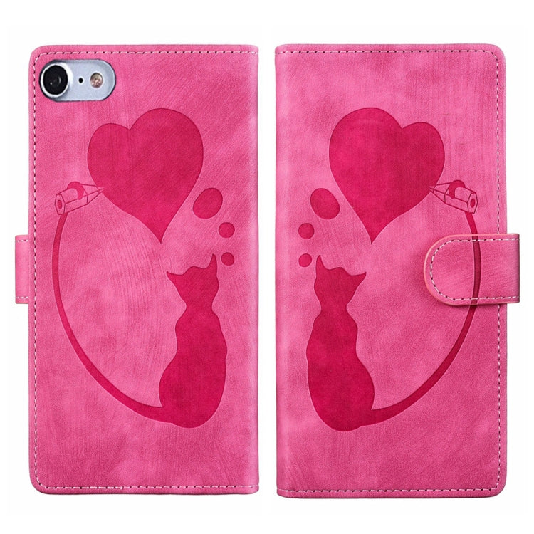Pen Heart Cat Embossed Leather Phone Case, For iPhone 14 Plus, For iPhone 14, For iPhone 14 Pro, For iPhone 14 Pro Max, For iPhone 7 / 8 / SE 2022, For iPhone 13 Pro Max, For iPhone 13 Pro, For iPhone 13