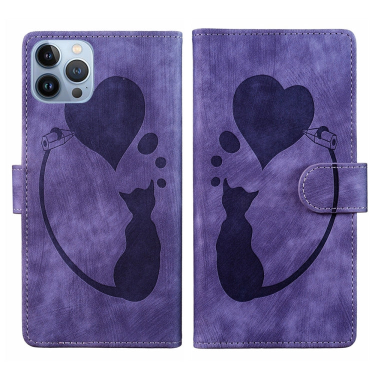 Pen Heart Cat Embossed Leather Phone Case, For iPhone 14 Plus, For iPhone 14, For iPhone 14 Pro, For iPhone 14 Pro Max, For iPhone 7 / 8 / SE 2022, For iPhone 13 Pro Max, For iPhone 13 Pro, For iPhone 13