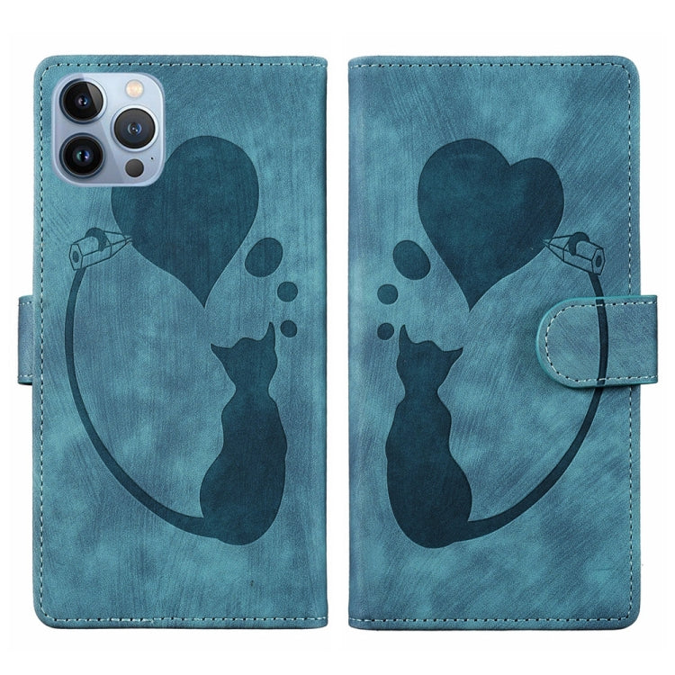 Pen Heart Cat Embossed Leather Phone Case, For iPhone 14 Plus, For iPhone 14, For iPhone 14 Pro, For iPhone 14 Pro Max, For iPhone 7 / 8 / SE 2022, For iPhone 13 Pro Max, For iPhone 13 Pro, For iPhone 13