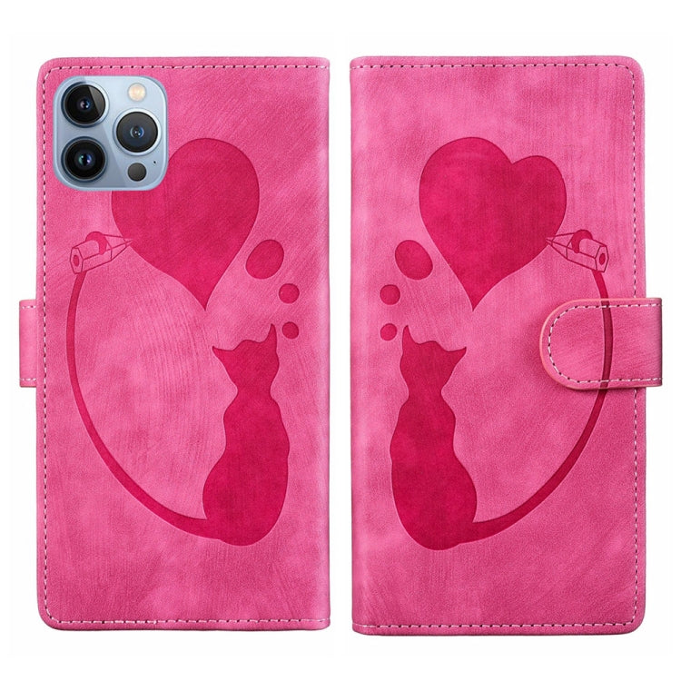 Pen Heart Cat Embossed Leather Phone Case, For iPhone 14 Plus, For iPhone 14, For iPhone 14 Pro, For iPhone 14 Pro Max, For iPhone 7 / 8 / SE 2022, For iPhone 13 Pro Max, For iPhone 13 Pro, For iPhone 13