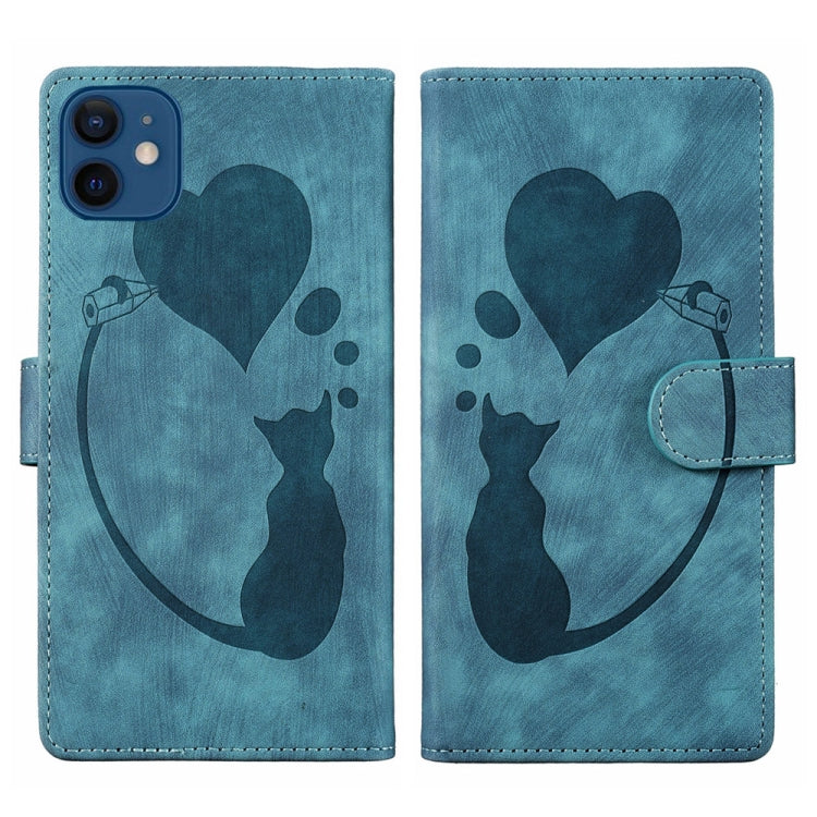 Pen Heart Cat Embossed Leather Phone Case, For iPhone 13 mini, For iPhone 12, For iPhone 12 Pro Max, For iPhone 12 Pro, For iPhone 12 mini, For iPhone 11 Pro Max, For iPhone 11, For iPhone 11 Pro