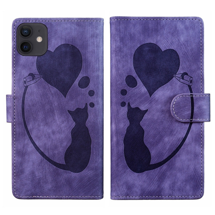 Pen Heart Cat Embossed Leather Phone Case, For iPhone 13 mini, For iPhone 12, For iPhone 12 Pro Max, For iPhone 12 Pro, For iPhone 12 mini, For iPhone 11 Pro Max, For iPhone 11, For iPhone 11 Pro