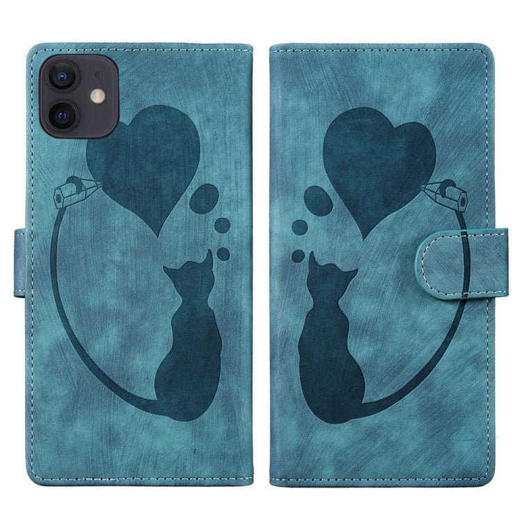 Pen Heart Cat Embossed Leather Phone Case, For iPhone 13 mini, For iPhone 12, For iPhone 12 Pro Max, For iPhone 12 Pro, For iPhone 12 mini, For iPhone 11 Pro Max, For iPhone 11, For iPhone 11 Pro