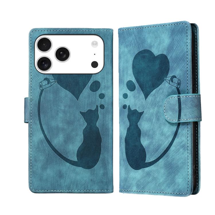 Pen Heart Cat Embossed Leather Phone Case, For iPhone 17 Pro Max, For iPhone 17 Pro, For iPhone 17, For iPhone Air, For iPhone 15 Pro Max, For iPhone 15 Pro, For iPhone 15 Plus, For iPhone 15