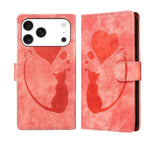 Pen Heart Cat Embossed Leather Phone Case, For iPhone 17 Pro Max, For iPhone 17 Pro, For iPhone 17, For iPhone Air, For iPhone 15 Pro Max, For iPhone 15 Pro, For iPhone 15 Plus, For iPhone 15