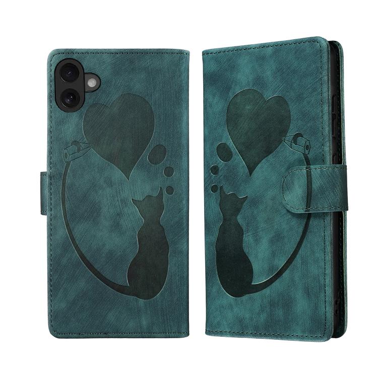 Pen Heart Cat Embossed Leather Phone Case, For iPhone 17 Pro Max, For iPhone 17 Pro, For iPhone 17, For iPhone Air, For iPhone 15 Pro Max, For iPhone 15 Pro, For iPhone 15 Plus, For iPhone 15