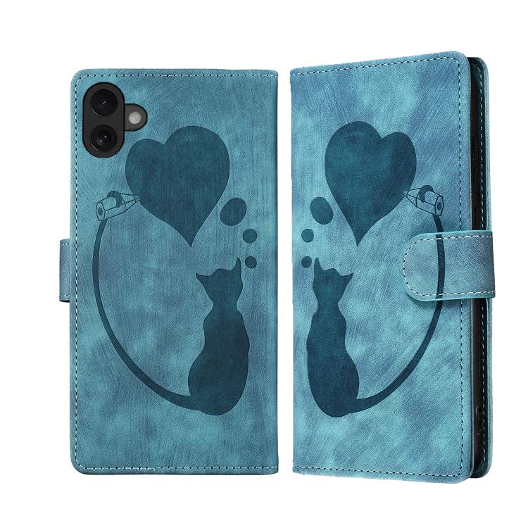 Pen Heart Cat Embossed Leather Phone Case, For iPhone 17 Pro Max, For iPhone 17 Pro, For iPhone 17, For iPhone Air, For iPhone 15 Pro Max, For iPhone 15 Pro, For iPhone 15 Plus, For iPhone 15