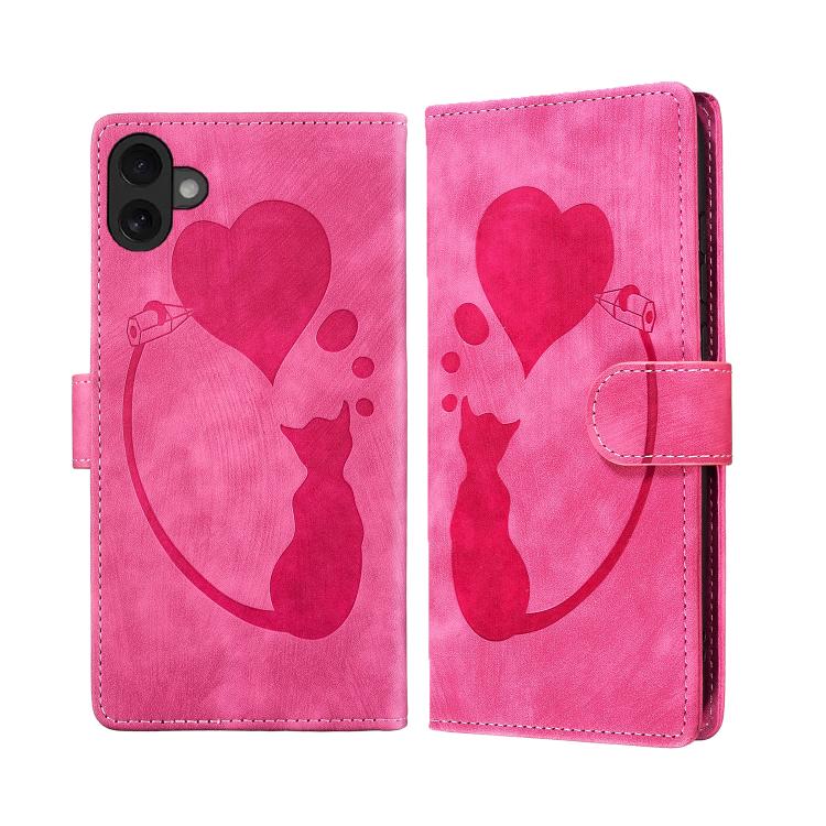 Pen Heart Cat Embossed Leather Phone Case, For iPhone 17 Pro Max, For iPhone 17 Pro, For iPhone 17, For iPhone Air, For iPhone 15 Pro Max, For iPhone 15 Pro, For iPhone 15 Plus, For iPhone 15
