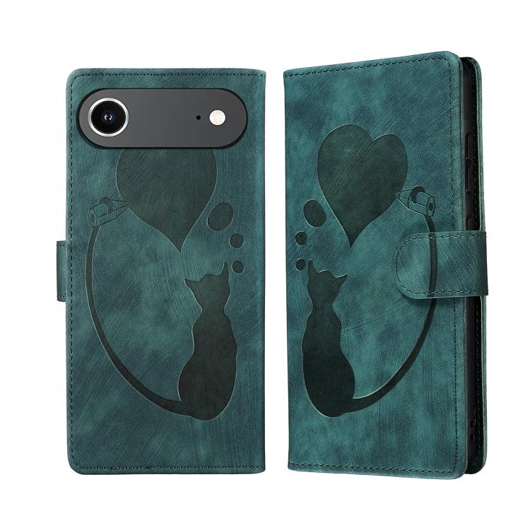 Pen Heart Cat Embossed Leather Phone Case, For iPhone 17 Pro Max, For iPhone 17 Pro, For iPhone 17, For iPhone Air, For iPhone 15 Pro Max, For iPhone 15 Pro, For iPhone 15 Plus, For iPhone 15