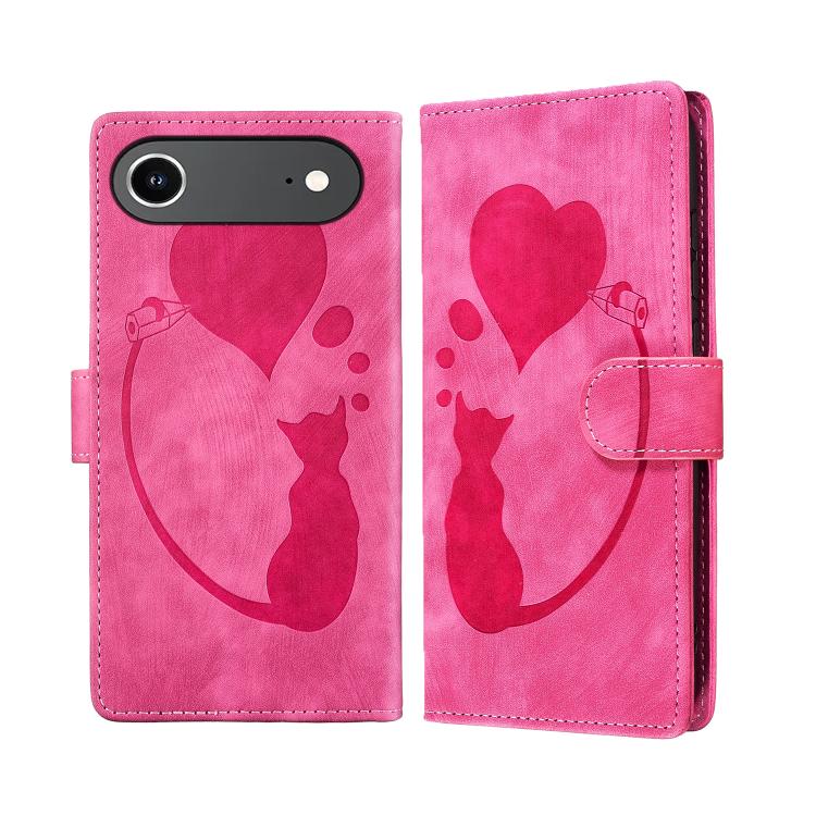 Pen Heart Cat Embossed Leather Phone Case, For iPhone 17 Pro Max, For iPhone 17 Pro, For iPhone 17, For iPhone Air, For iPhone 15 Pro Max, For iPhone 15 Pro, For iPhone 15 Plus, For iPhone 15