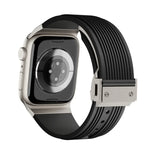 Vertical Texture Titanium Buckle Elastic Silicone Watch Band, For Apple Watch SE 44mm, For Apple Watch Series 6 44mm, For Apple Watch Series 5 44mm, For Apple Watch Series 4 44mm, For Apple Watch Series 3 42mm, For Apple Watch Series 2 42mm            ...