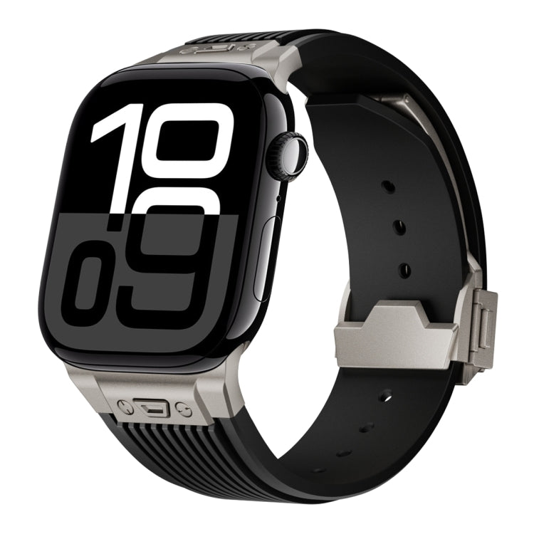 Vertical Texture Titanium Buckle Elastic Silicone Watch Band, For Apple Watch Series 10 46mm, For Apple Watch Series 10 42mm, For Apple Watch SE 2023 44mm, For Apple Watch Ultra 2 49mm, For Apple Watch Series 9 45mm, For Apple Watch Ultra 49mm         ...