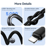USAMS US-SJ697 USB-C / Type-C to 8 Pin 30W Striped Fast Charge Data Cable, 1m, 2m, 3m