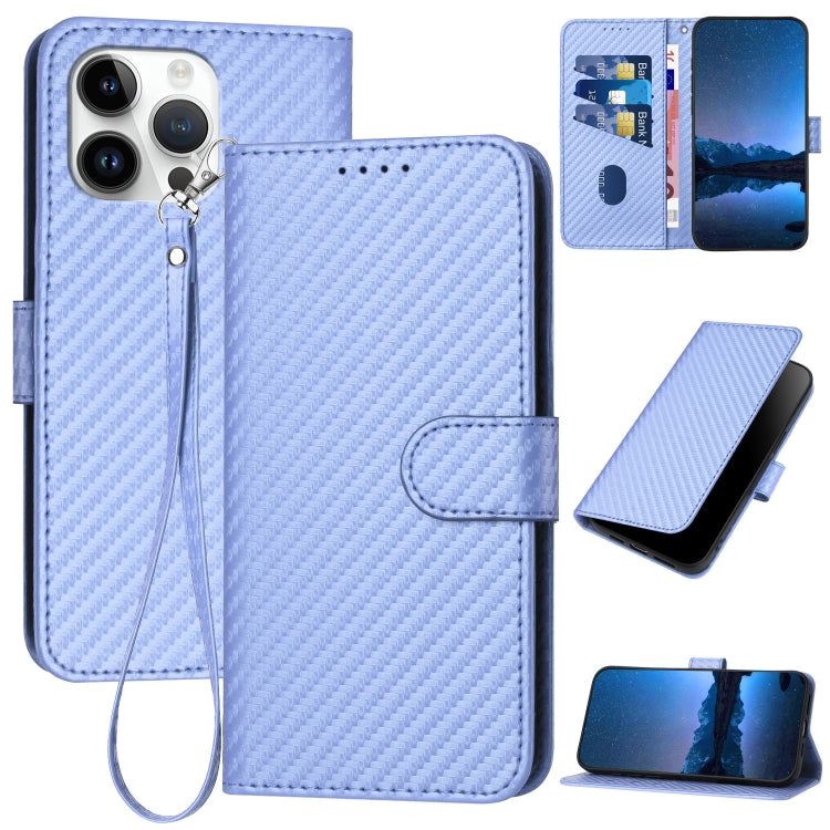 YX0070 Carbon Fiber Buckle Leather Phone Case with Lanyard, For iPhone 16 Pro, For iPhone 16 Plus, For iPhone 16, For iPhone 15 Pro Max, For iPhone 15 Pro, For iPhone 15 Plus