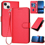 YX0070 Carbon Fiber Buckle Leather Phone Case with Lanyard, For iPhone 16 Pro, For iPhone 16 Plus, For iPhone 16, For iPhone 15 Pro Max, For iPhone 15 Pro, For iPhone 15 Plus