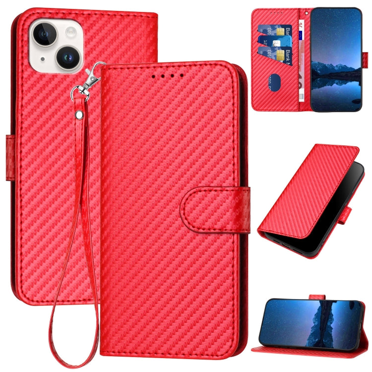 YX0070 Carbon Fiber Buckle Leather Phone Case with Lanyard, For iPhone 16 Pro, For iPhone 16 Plus, For iPhone 16, For iPhone 15 Pro Max, For iPhone 15 Pro, For iPhone 15 Plus