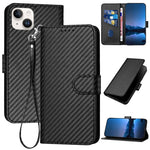 YX0070 Carbon Fiber Buckle Leather Phone Case with Lanyard, For iPhone 16 Pro, For iPhone 16 Plus, For iPhone 16, For iPhone 15 Pro Max, For iPhone 15 Pro, For iPhone 15 Plus
