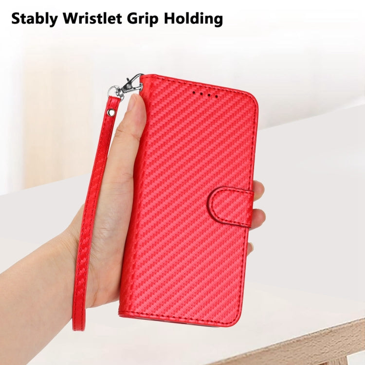YX0070 Carbon Fiber Buckle Leather Phone Case with Lanyard, For iPhone XS Max, For iPhone 8 Plus / 7 Plus