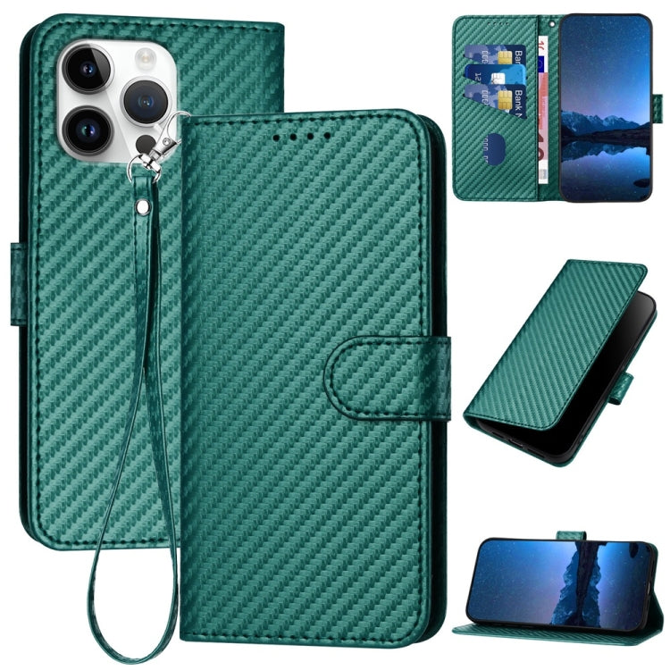 YX0070 Carbon Fiber Buckle Leather Phone Case with Lanyard, For iPhone 17e / 16e, For iPhone 17 Pro Max, For iPhone 17 Pro, For iPhone 17, For iPhone Air, For iPhone 16 Pro Max