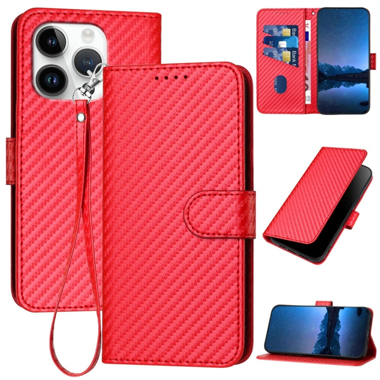 YX0070 Carbon Fiber Buckle Leather Phone Case with Lanyard, For iPhone 16 Pro, For iPhone 16 Plus, For iPhone 16, For iPhone 15 Pro Max, For iPhone 15 Pro, For iPhone 15 Plus
