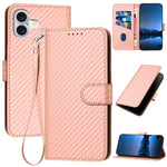 YX0070 Carbon Fiber Buckle Leather Phone Case with Lanyard, For iPhone 16 Pro, For iPhone 16 Plus, For iPhone 16, For iPhone 15 Pro Max, For iPhone 15 Pro, For iPhone 15 Plus