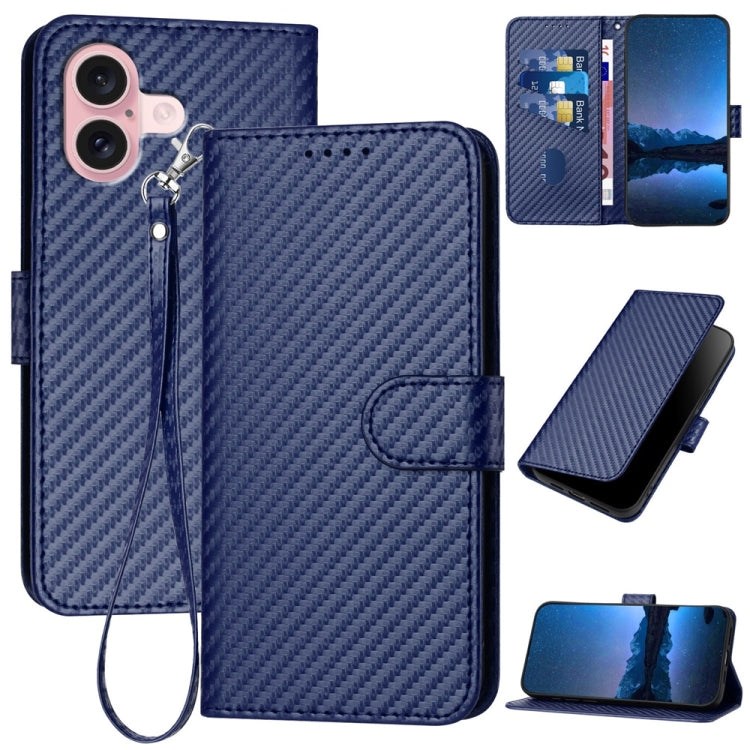 YX0070 Carbon Fiber Buckle Leather Phone Case with Lanyard, For iPhone 16 Pro, For iPhone 16 Plus, For iPhone 16, For iPhone 15 Pro Max, For iPhone 15 Pro, For iPhone 15 Plus