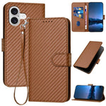 YX0070 Carbon Fiber Buckle Leather Phone Case with Lanyard, For iPhone 17e / 16e, For iPhone 17 Pro Max, For iPhone 17 Pro, For iPhone 17, For iPhone Air, For iPhone 16 Pro Max