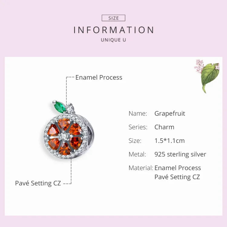 S925 Sterling Silver Fruit Red Pomelo Beads DIY Bracelet Necklace Accessories