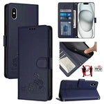 Cat Rat Embossed Pattern RFID Leather Phone Case with Lanyard, For iPhone 13 mini, For iPhone 12/12 Pro, For iPhone 12 Pro Max, For iPhone 12 mini, For iPhone 11 Pro Max, For iPhone 11, For iPhone 11 Pro, For iPhone XS / X