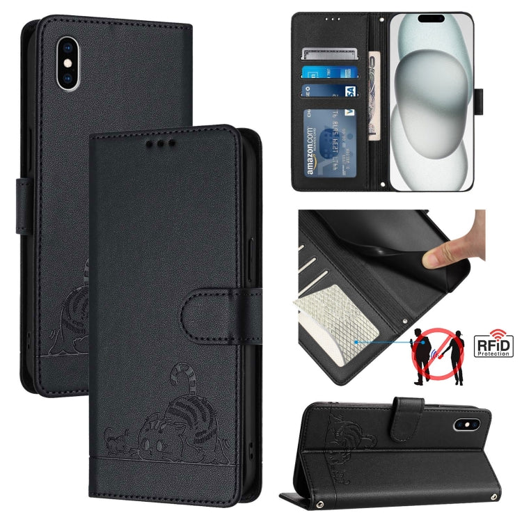Cat Rat Embossed Pattern RFID Leather Phone Case with Lanyard, For iPhone XR, For iPhone XS Max, For iPhone 8 Plus / 7 Plus
