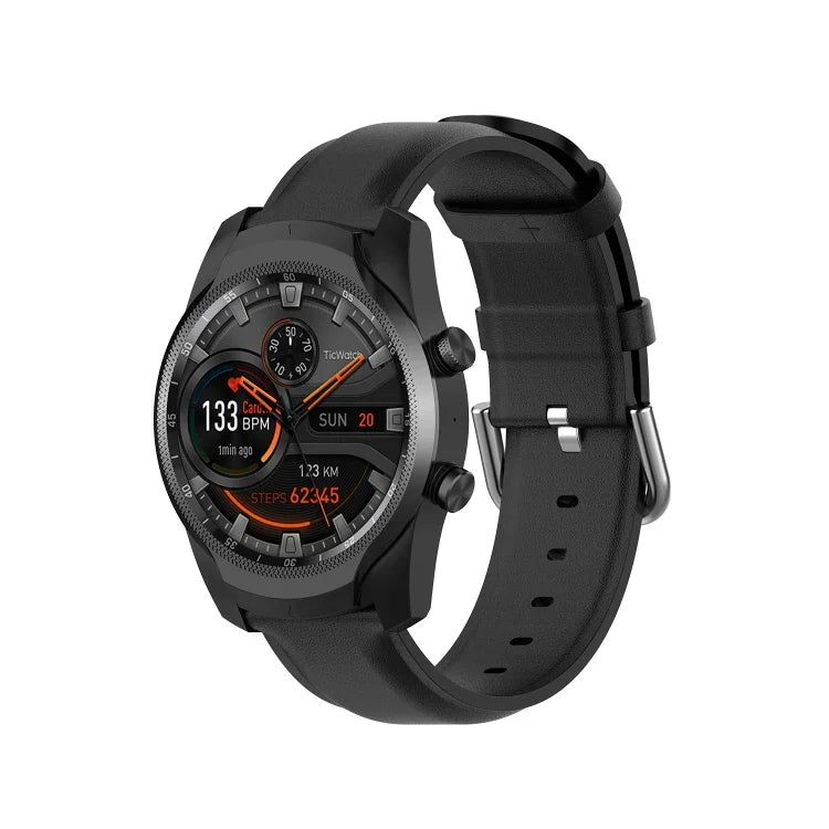 22mm Leather Strap with Round Tail Buckle, For Ticwatch Pro 2020, For Huawei Watch GT2E, For Samsung Galaxy Watch 3 45mm