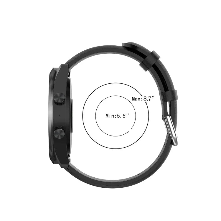 22mm Leather Strap with Round Tail Buckle, For Ticwatch Pro 2020, For Huawei Watch GT2E, For Samsung Galaxy Watch 3 45mm