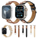 Stitched Flower Leather Watch Band, For Apple Watch SE 2023 44mm, For Apple Watch SE 2023 40mm, For Apple Watch Ultra 2 49mm, For Apple Watch Series 9 45mm, For Apple Watch Series 9 41mm, For Apple Watch Ultra 49mm, For Apple Watch Series 8 41mm       ...